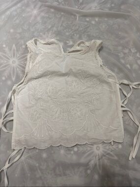 Zara White Embroidered Tie-Side Camisole